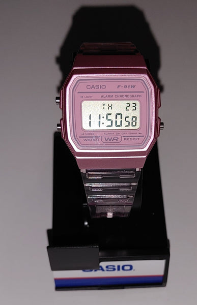Montre Casio Rétro F-91W Rose pour femme (Bracelet en résine)